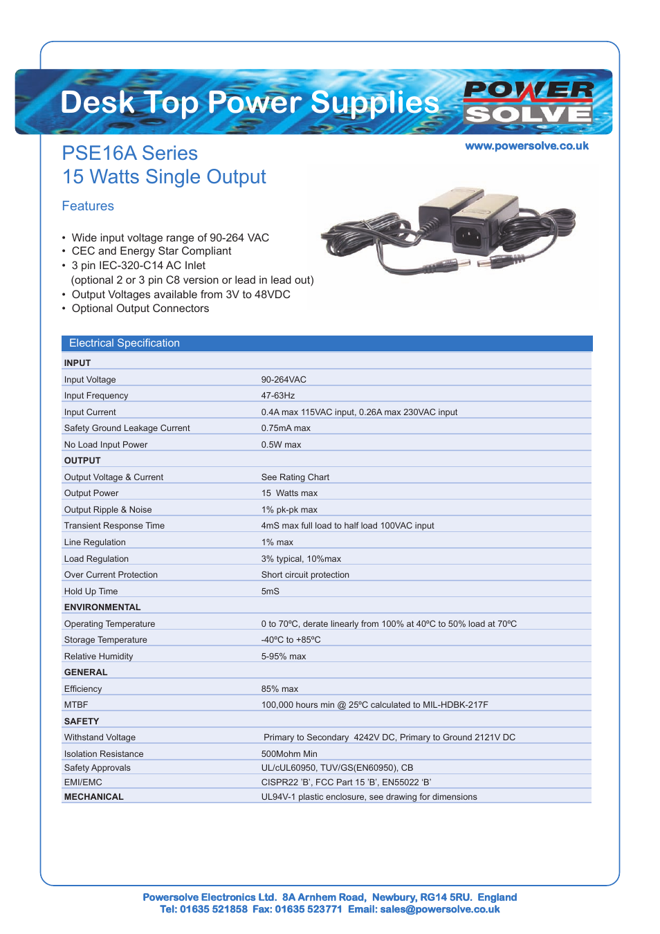 Powersolve PSE16A Series User Manual | 2 pages