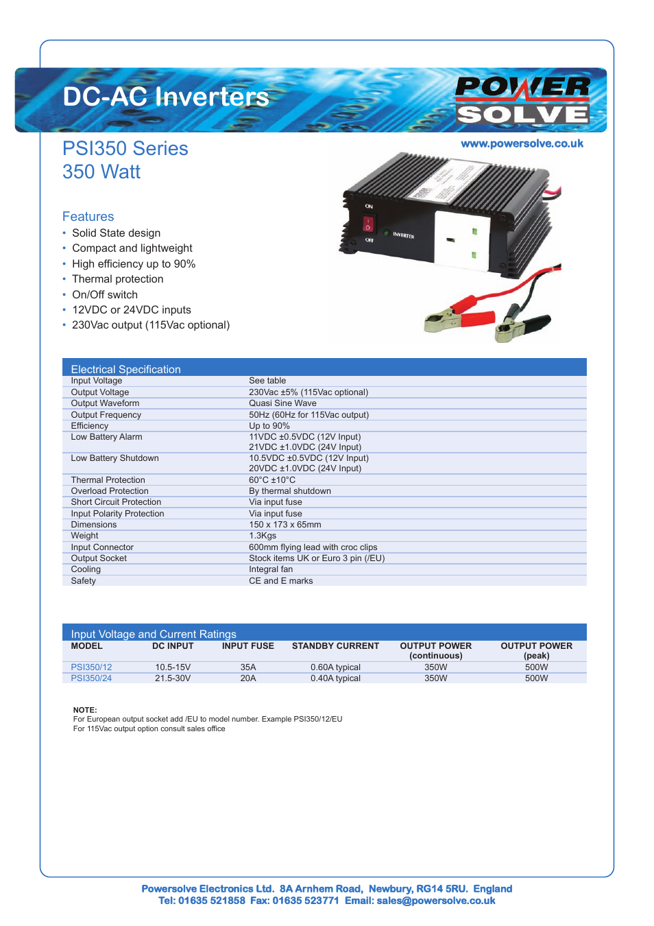 Powersolve PSI350 Series User Manual | 1 page