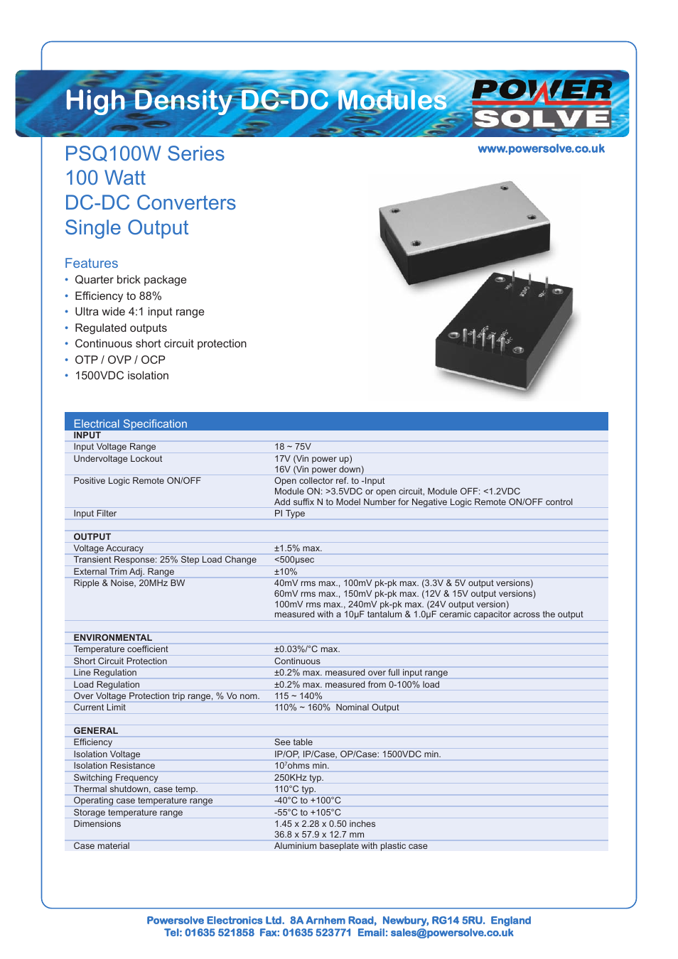 Powersolve PSQ100W Series User Manual | 2 pages