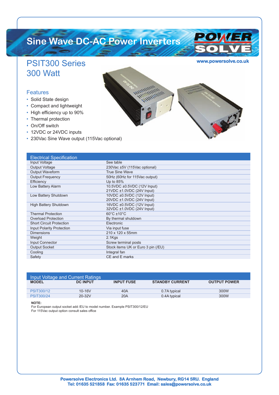 Powersolve PSIT300 Series User Manual | 1 page