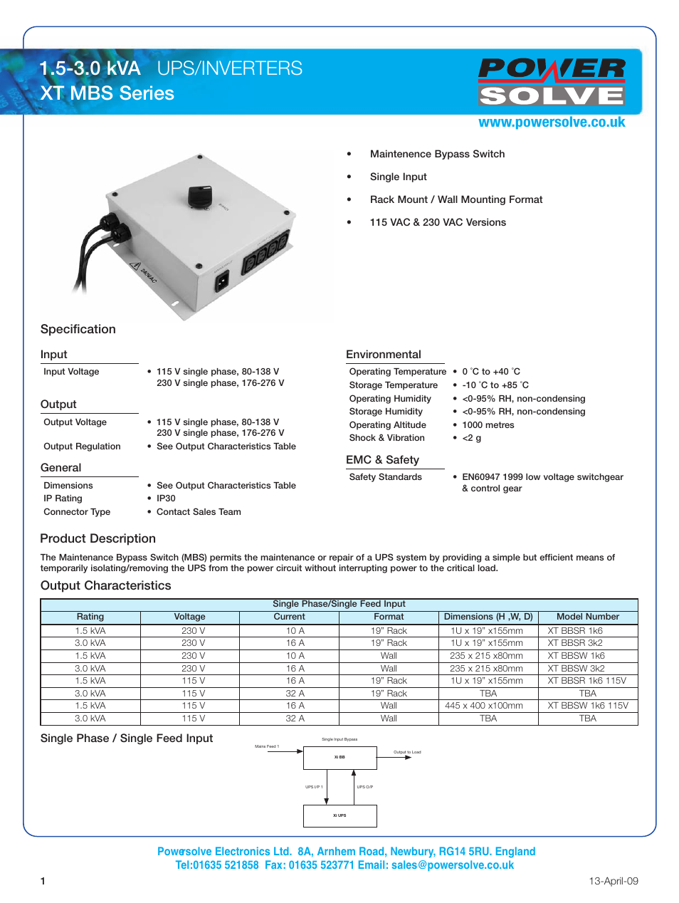 Powersolve XT MBS Series User Manual | 1 page