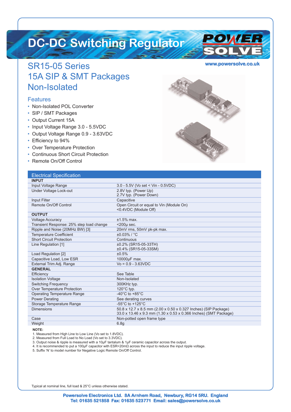 Powersolve SR15-05 Series User Manual | 2 pages