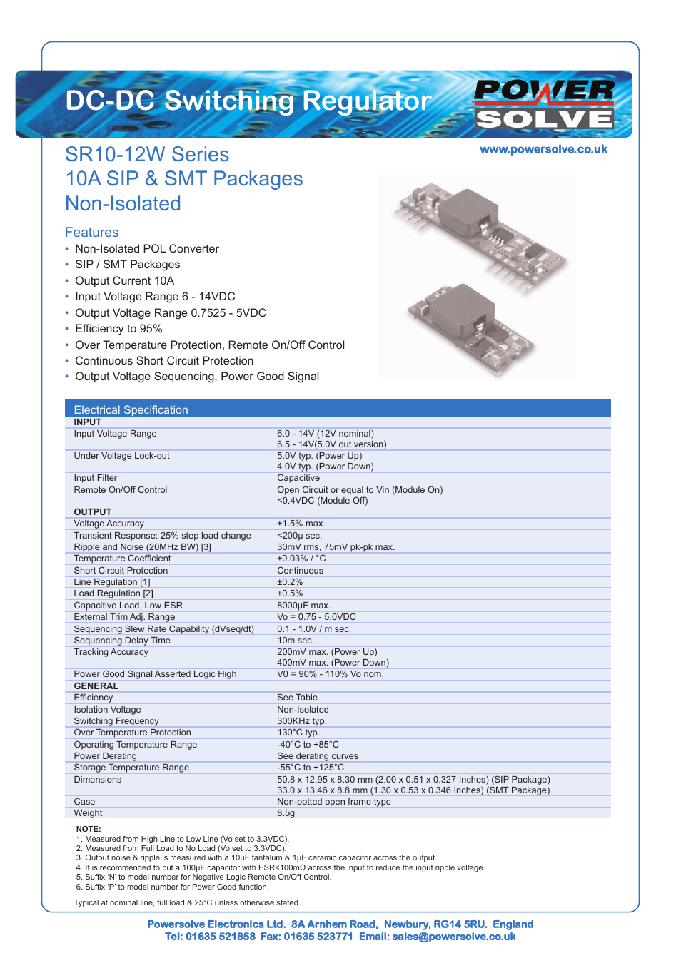 Powersolve SR10-12W Series User Manual | 2 pages