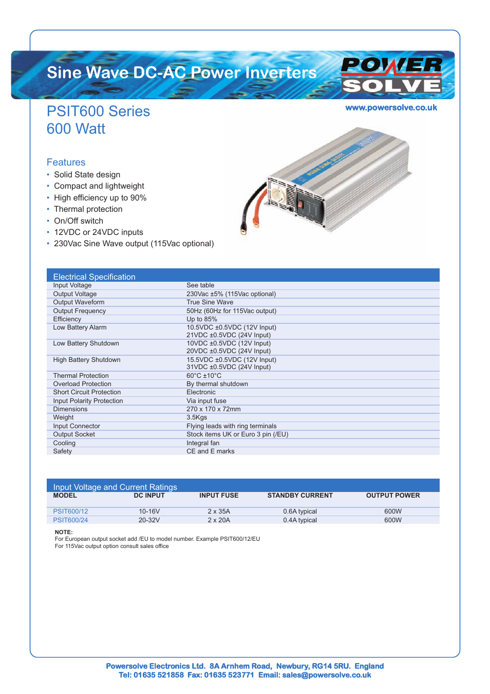 Powersolve PSIT600 Series User Manual | 1 page