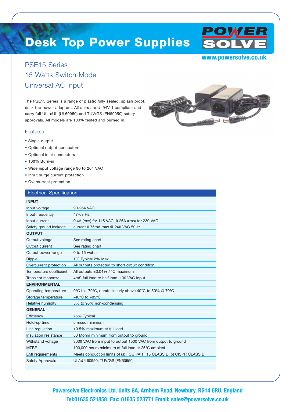 Powersolve PSE15 Series User Manual | 2 pages