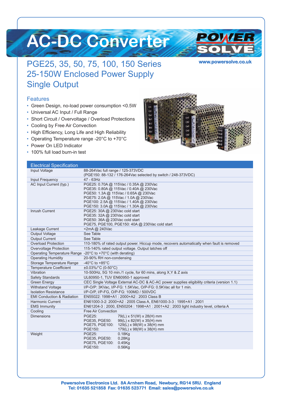 Powersolve PGE150 Series User Manual | 4 pages