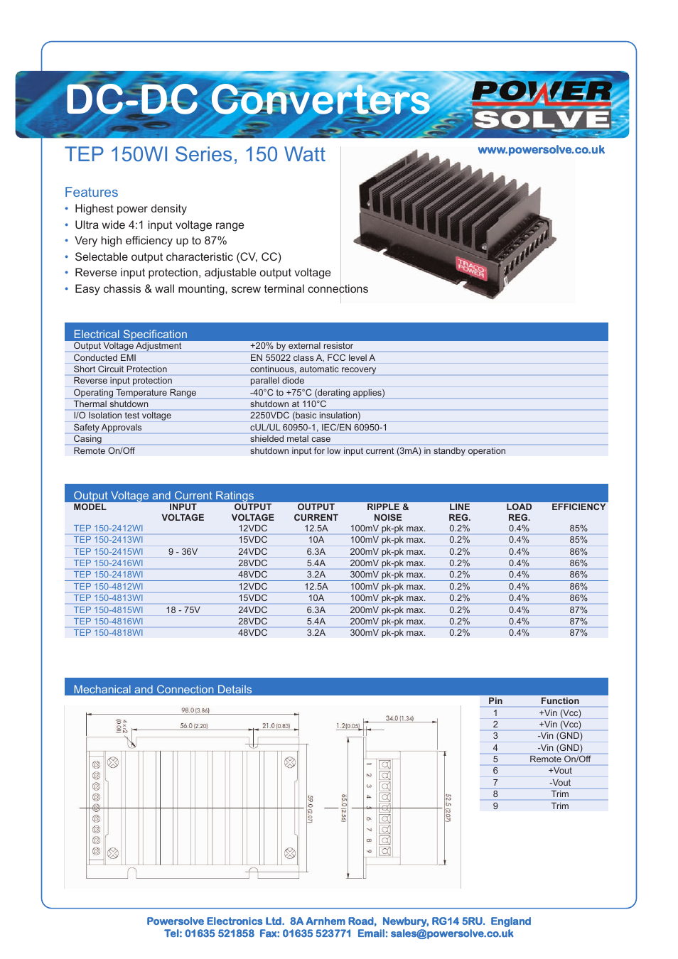 Powersolve TEP150WI Series User Manual | 1 page