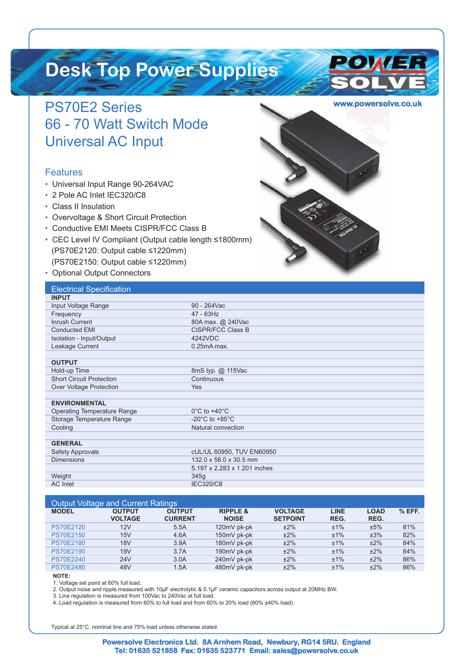 Powersolve PS70E2 Series User Manual | 2 pages