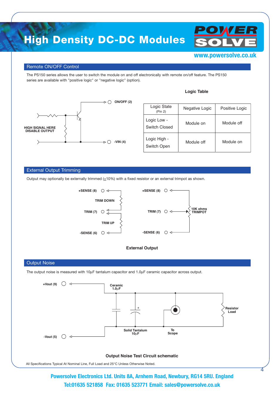 High density dc-dc modules | Powersolve PS150 Series User Manual | Page 4 / 4