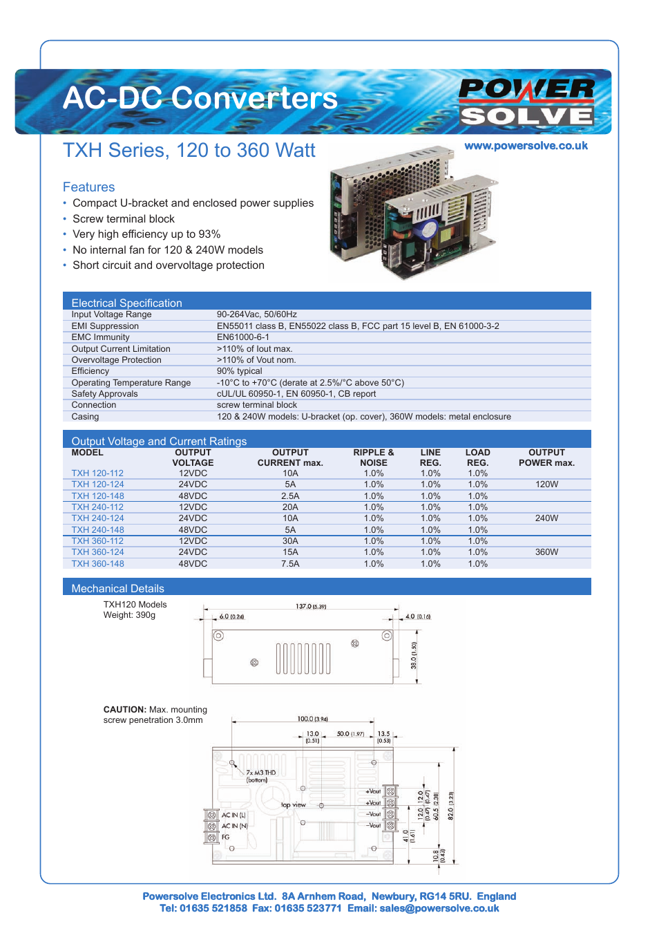 Powersolve TXH Series User Manual | 2 pages