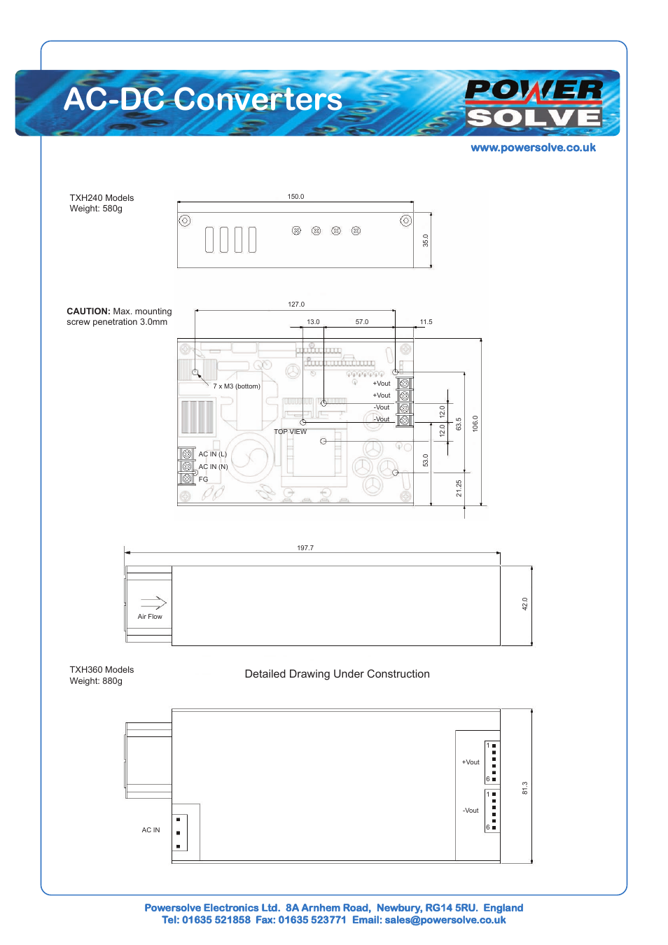 Ac-dc converters, Detailed drawing under construction | Powersolve TXH Series User Manual | Page 2 / 2