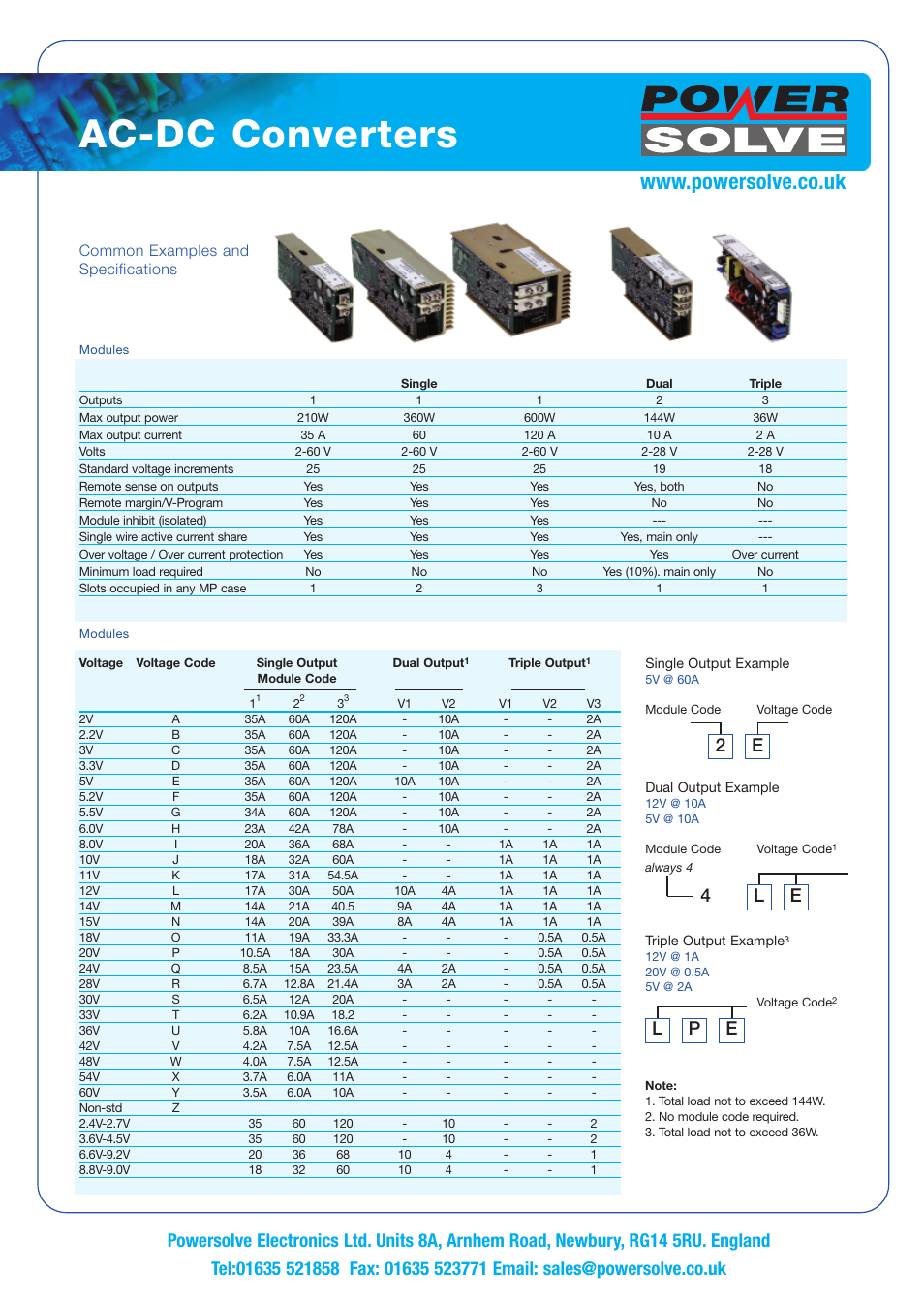 Ac-dc converters, Common examples and specifications | Powersolve MP Series User Manual | Page 4 / 10