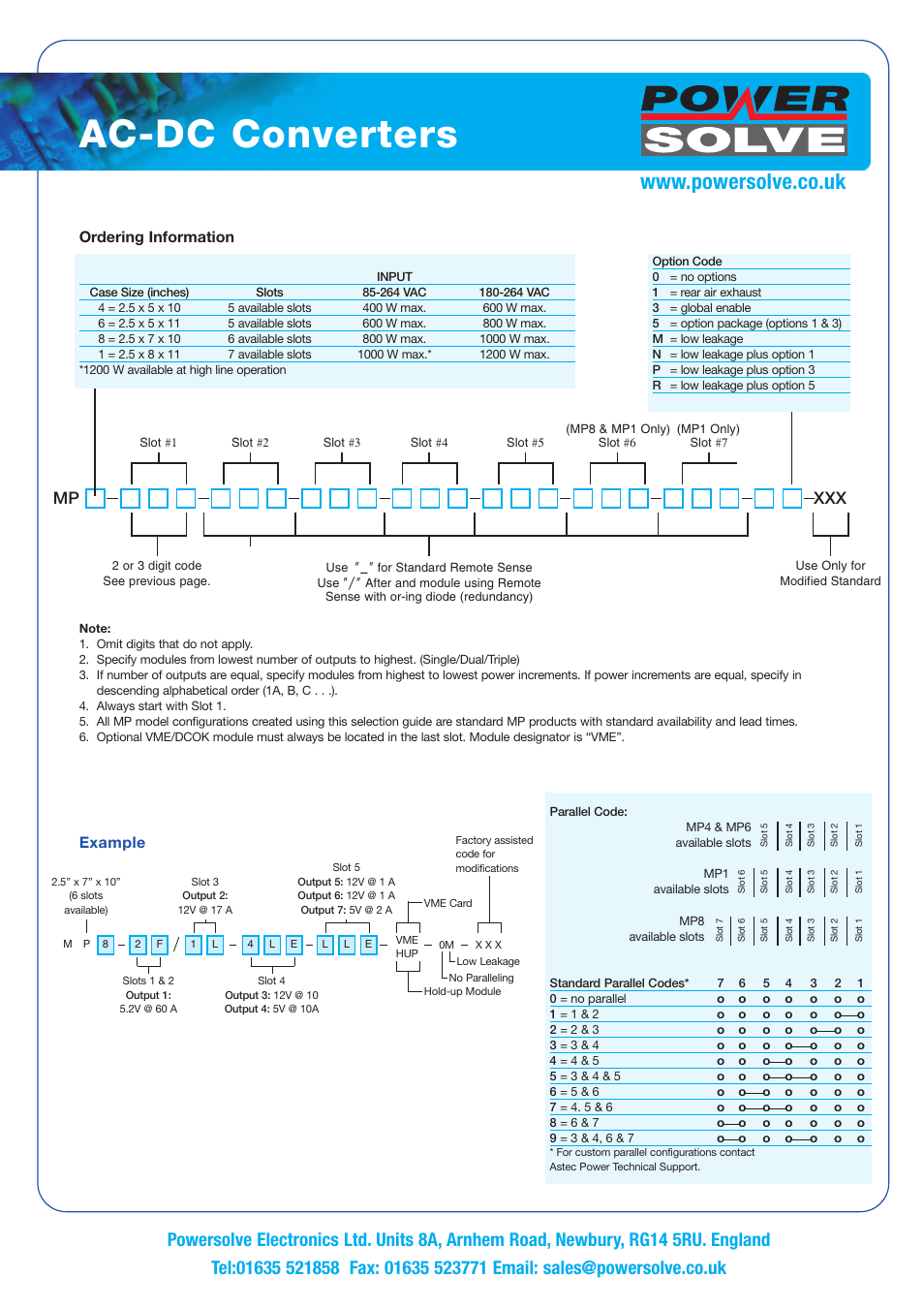 Ac-dc converters, Mp xxx, Example | Ordering information | Powersolve MP Series User Manual | Page 5 / 10