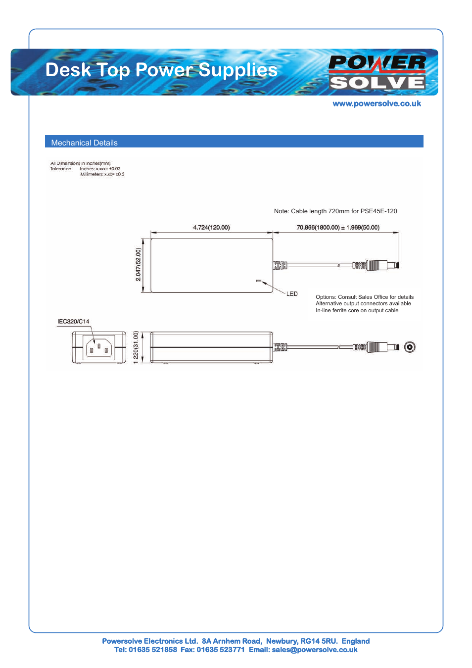 Desk top power supplies | Powersolve PS45E Series User Manual | Page 2 / 2
