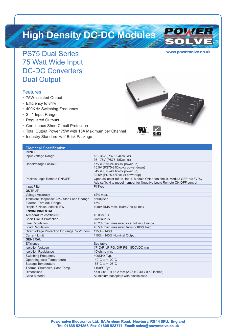 Powersolve PS75-Dual Series User Manual | 2 pages