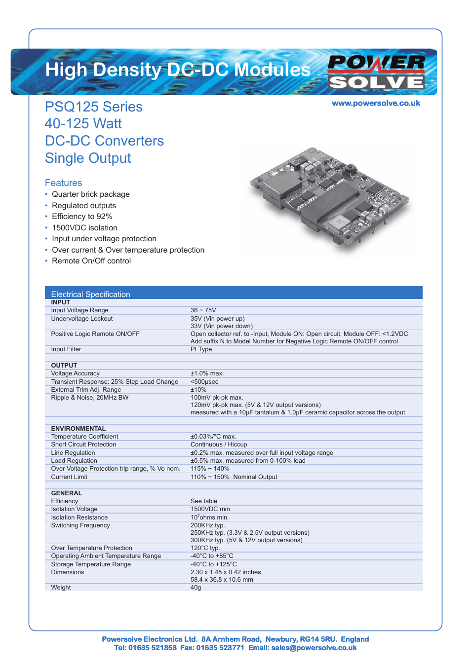 Powersolve PSQ125 Series User Manual | 3 pages