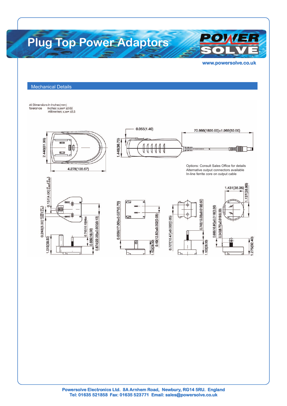 Plug top power adaptors | Powersolve PPT30R Series User Manual | Page 2 / 2
