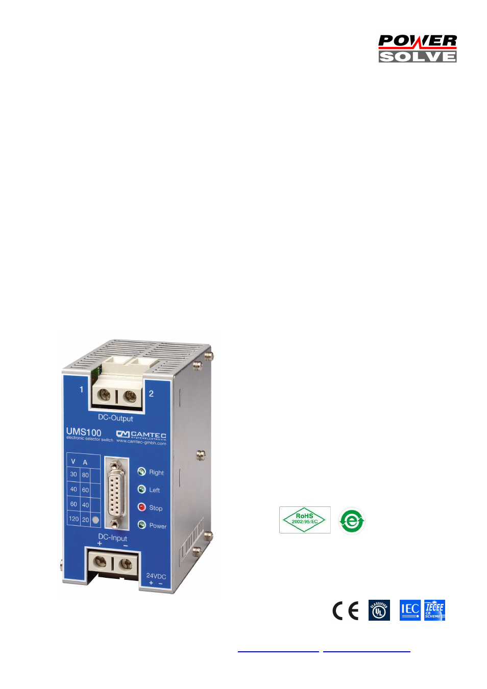 Powersolve UMS Series User Manual | 3 pages