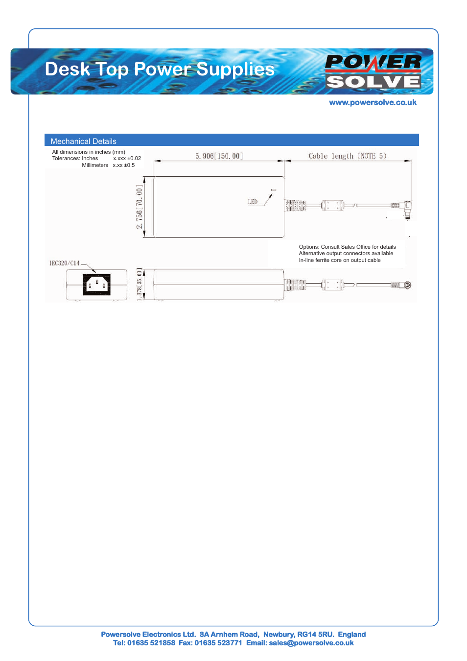 Desk top power supplies | Powersolve PS100E Series User Manual | Page 2 / 2