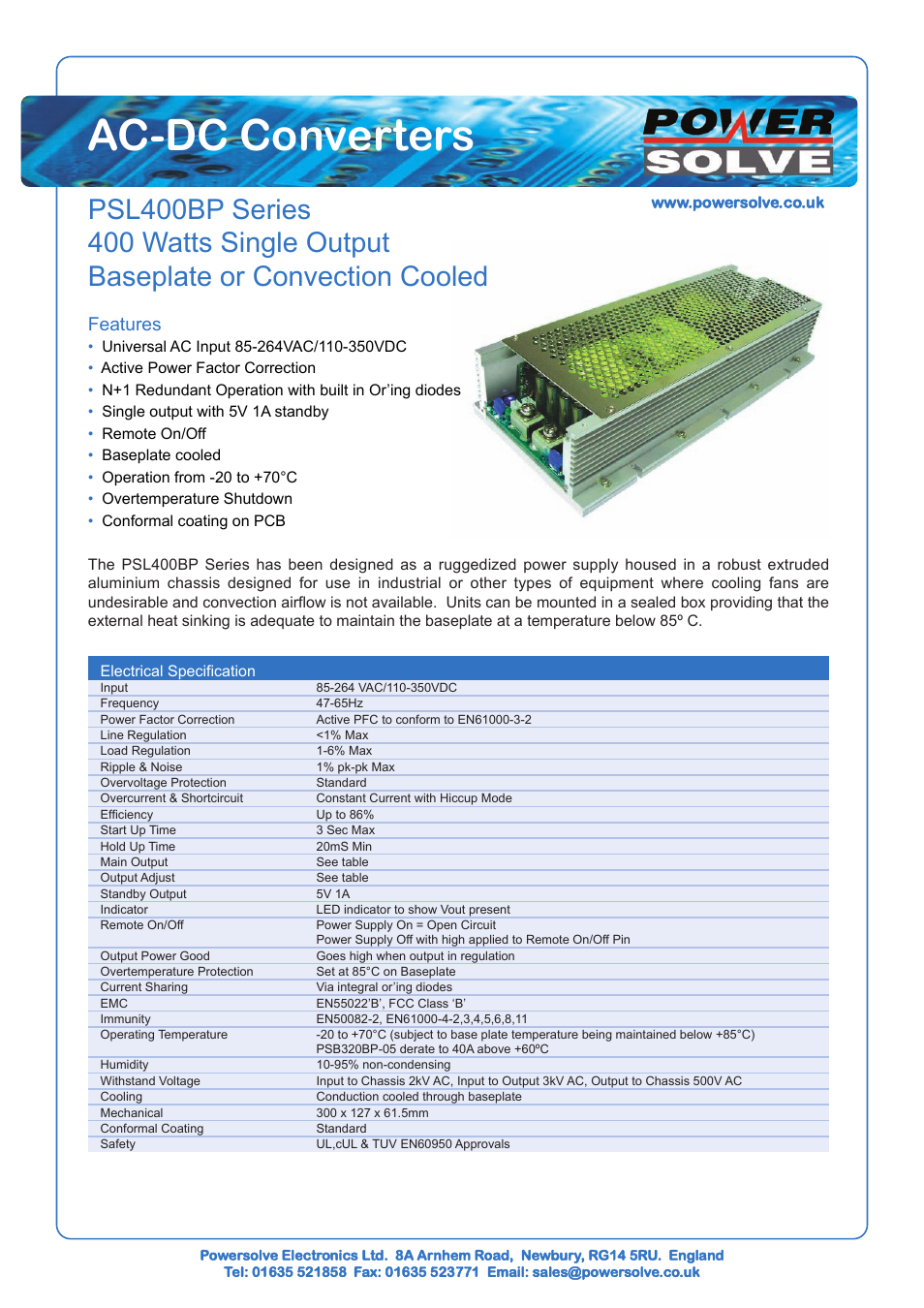 Powersolve PSL400BP Series User Manual | 2 pages