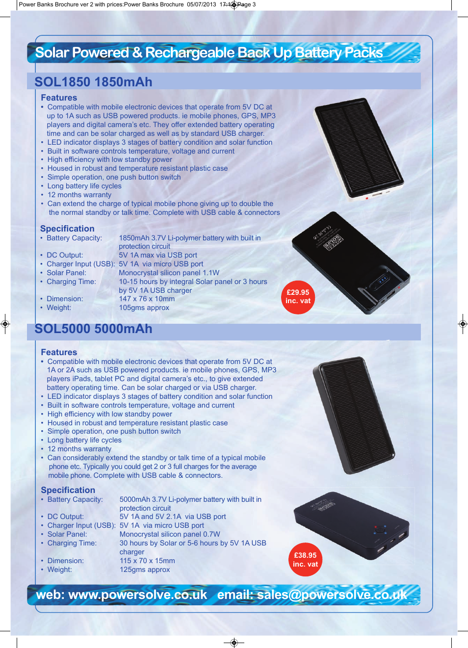 Solar powered & rechargeable back up battery packs | Powersolve Power Banks Brochure User Manual | Page 3 / 7