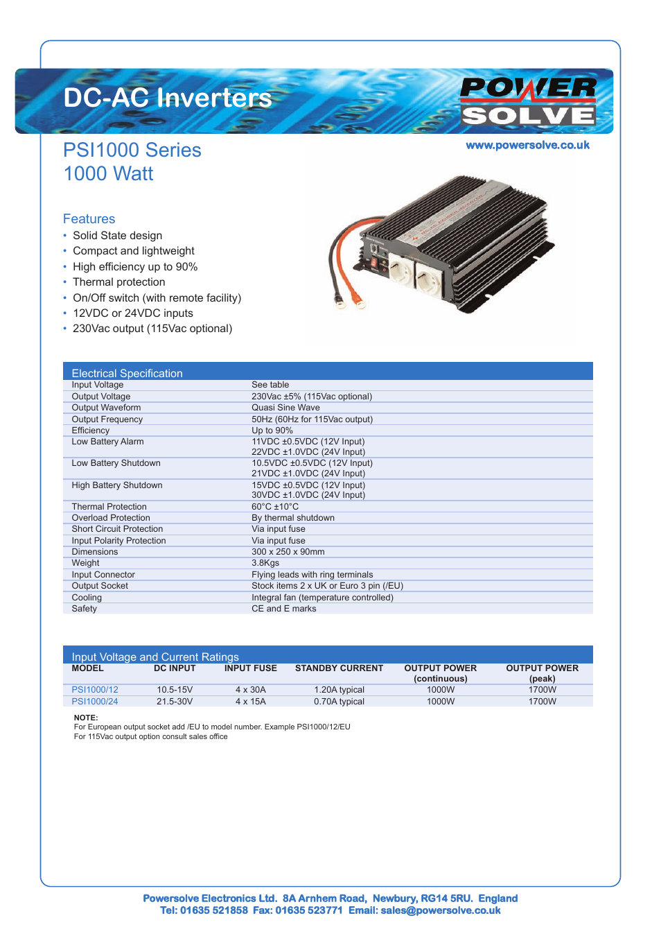 Powersolve PSI1000 Series User Manual | 1 page