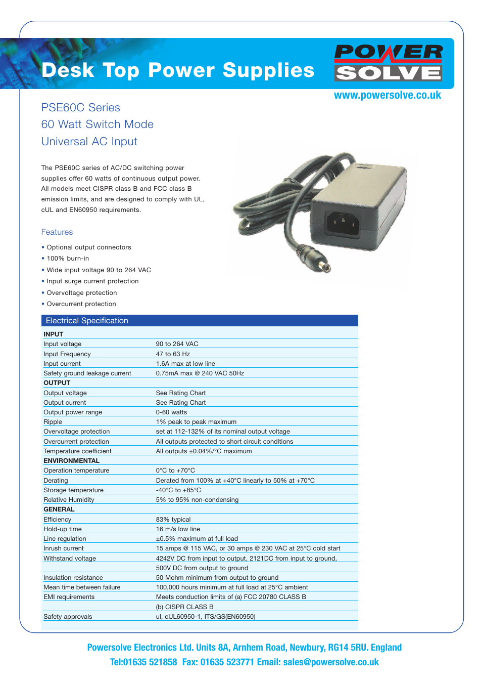 Powersolve PSE60C Series User Manual | 2 pages