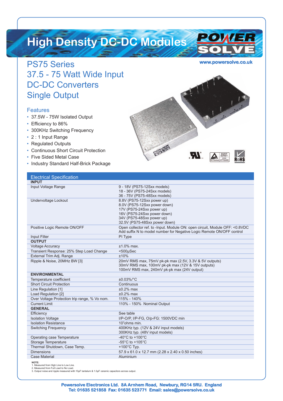 Powersolve PS75 Series User Manual | 3 pages