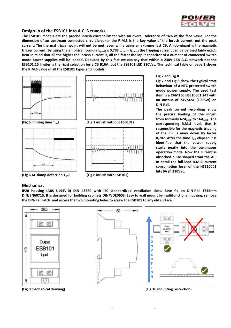 Design-in of the esb101 into a.c. networks, Mechanics | Powersolve ESB101 Series User Manual | Page 4 / 4