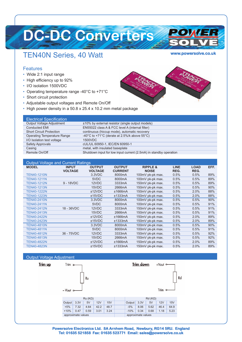 Powersolve TEN40N Series User Manual | 2 pages