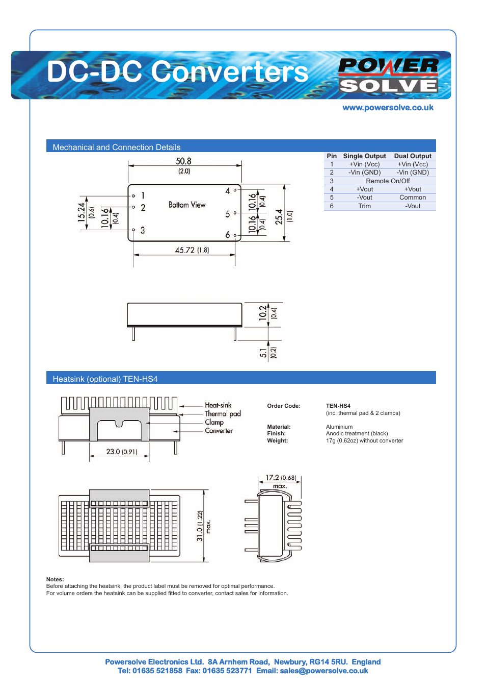 Dc-dc converters | Powersolve TEN40N Series User Manual | Page 2 / 2