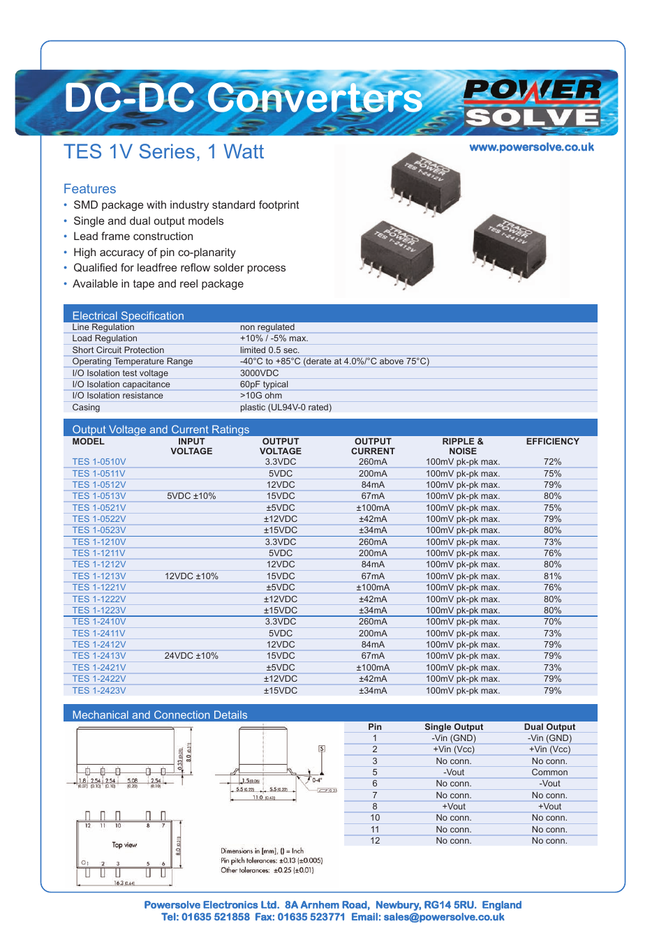 Powersolve TES1V Series User Manual | 1 page