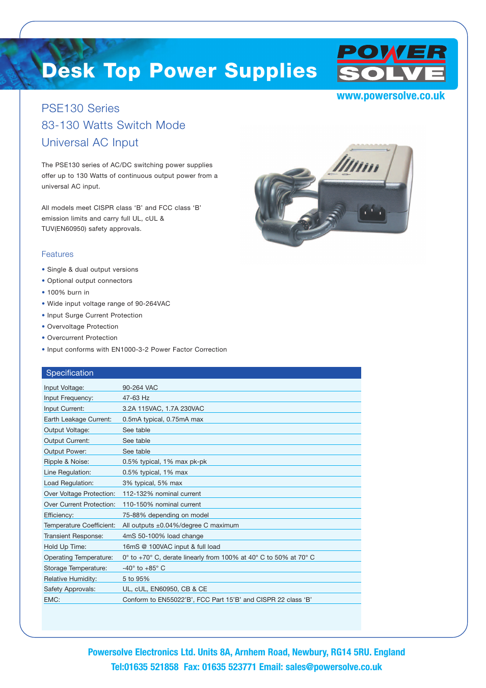 Powersolve PSE130 Series User Manual | 2 pages