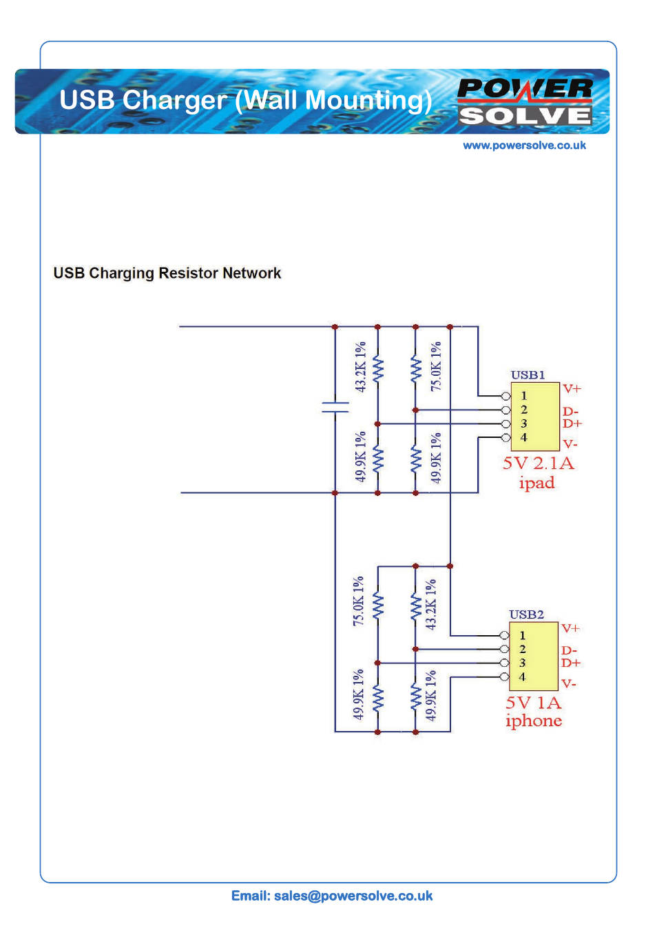 Usb charger (wall mounting) | Powersolve PKS15-2USB Dual Output 5 Volt 1 Amp & 5 Volt 2 Amps User Manual | Page 2 / 3