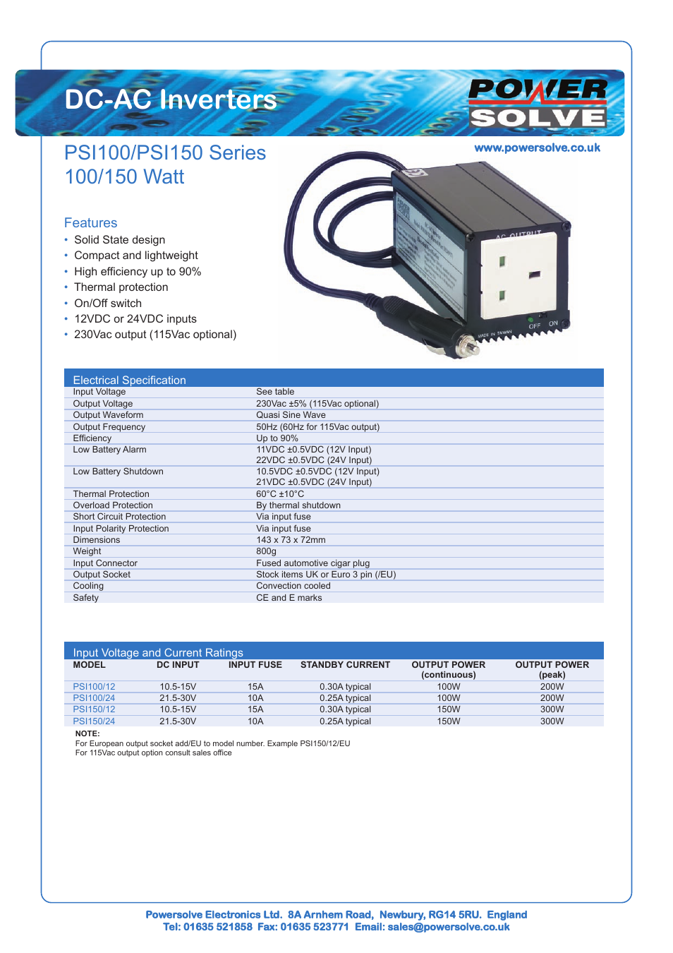Powersolve PSI150 Series User Manual | 1 page