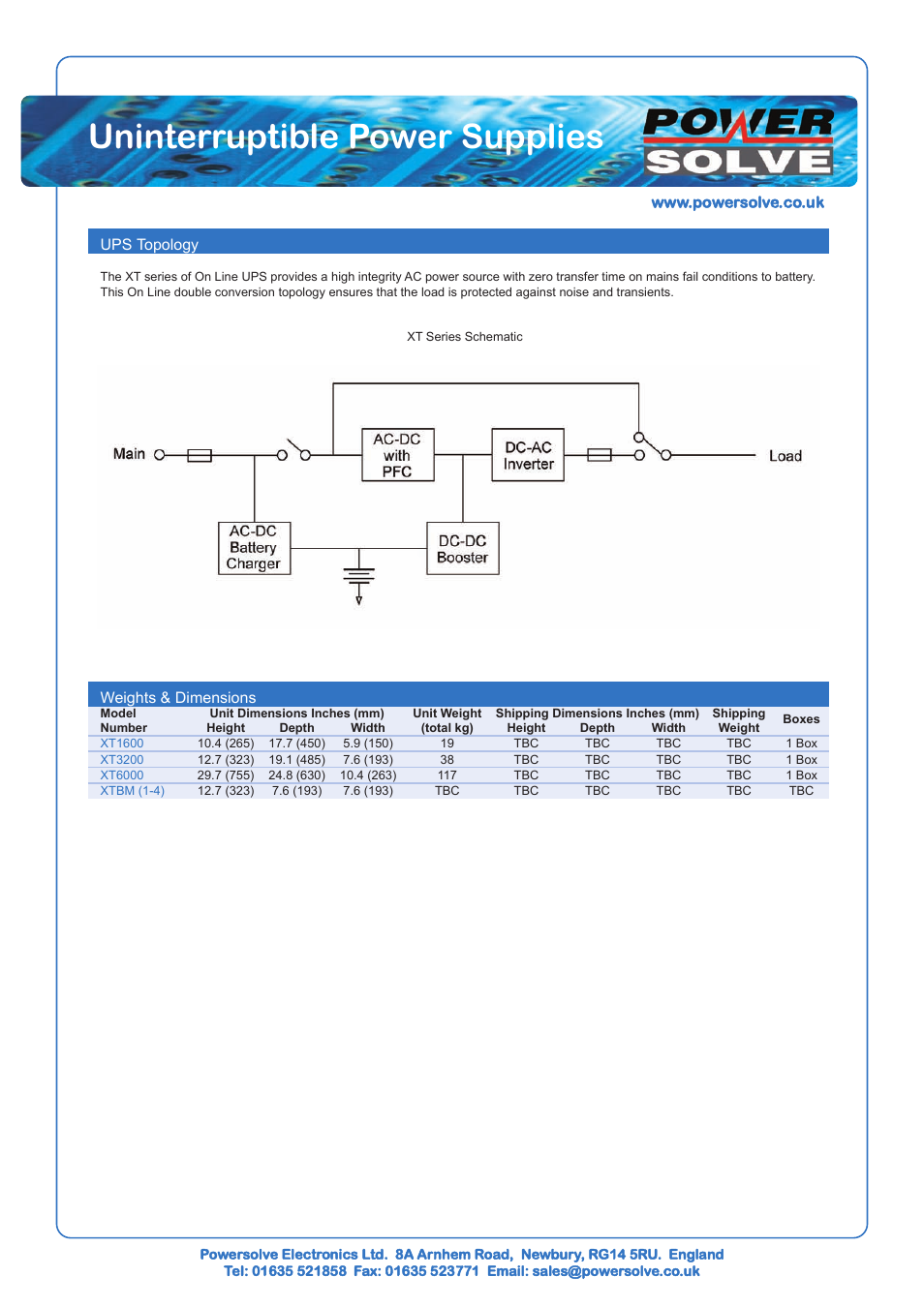 Uninterruptible power supplies | Powersolve XT Series User Manual | Page 8 / 8