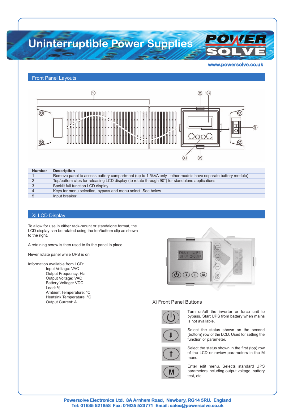 Uninterruptible power supplies | Powersolve Xi Series User Manual | Page 7 / 12