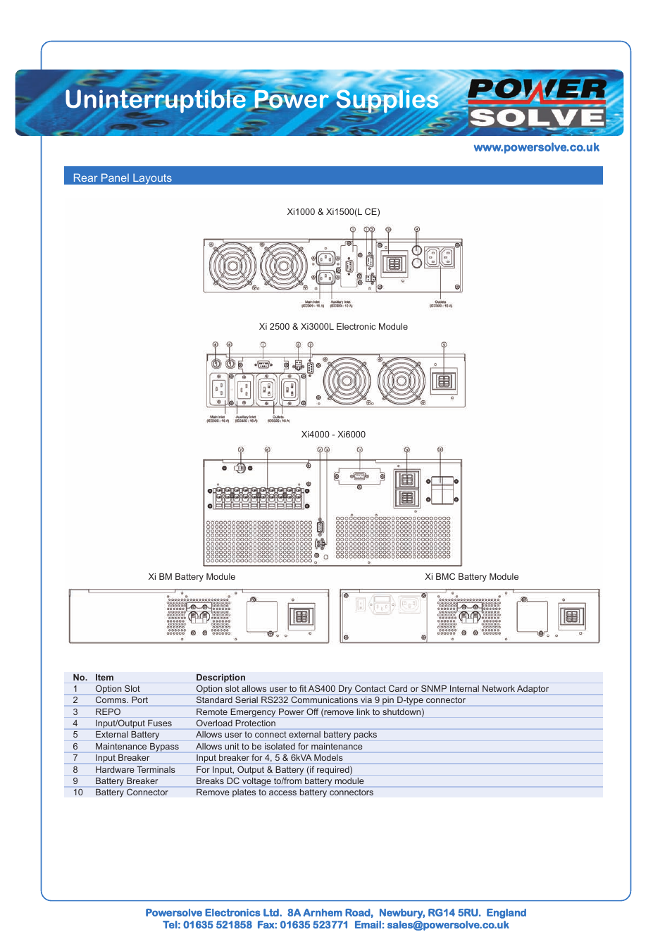 Uninterruptible power supplies | Powersolve Xi Series User Manual | Page 8 / 12