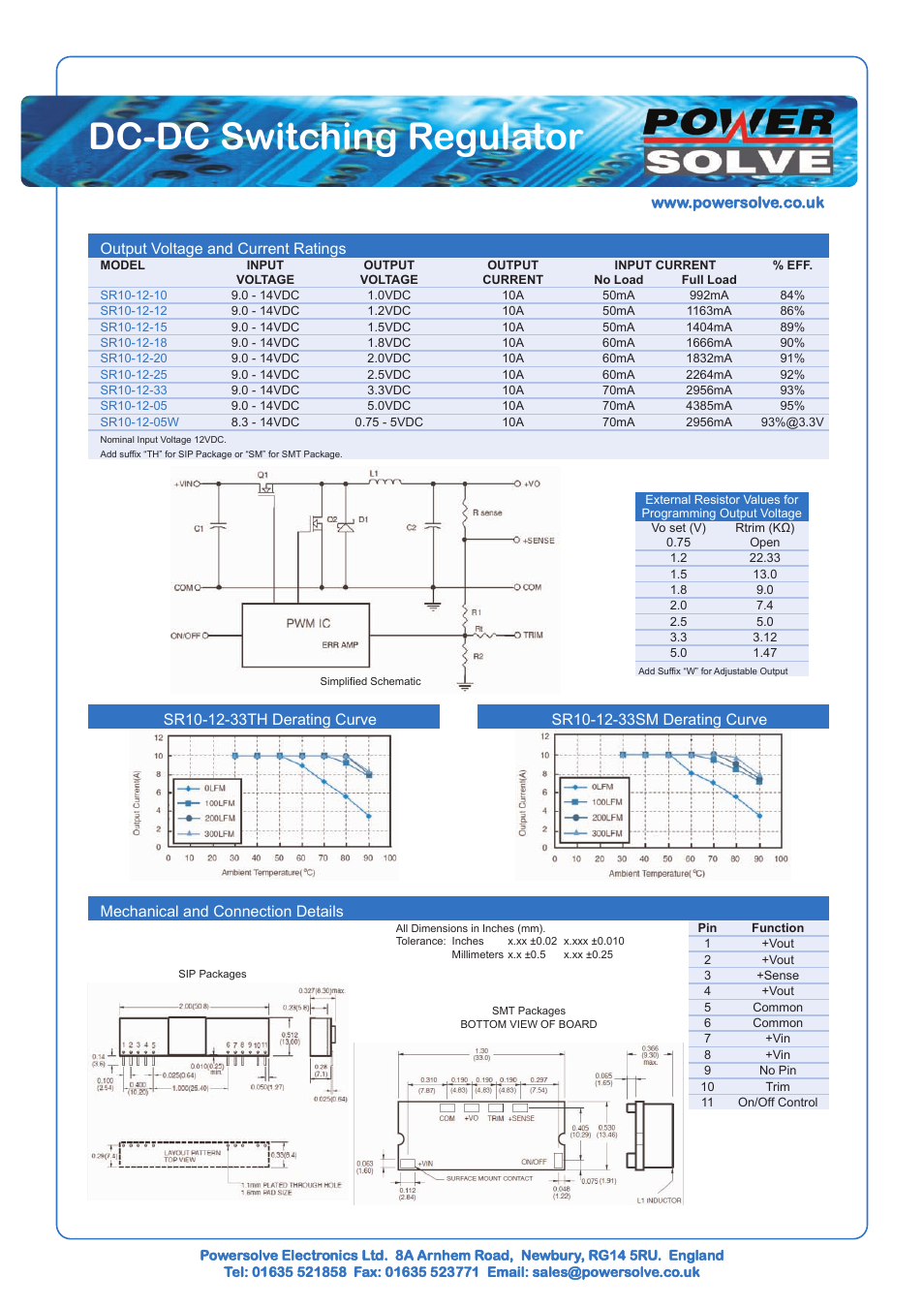 Dc-dc switching regulator | Powersolve SR10-12 Series User Manual | Page 2 / 2