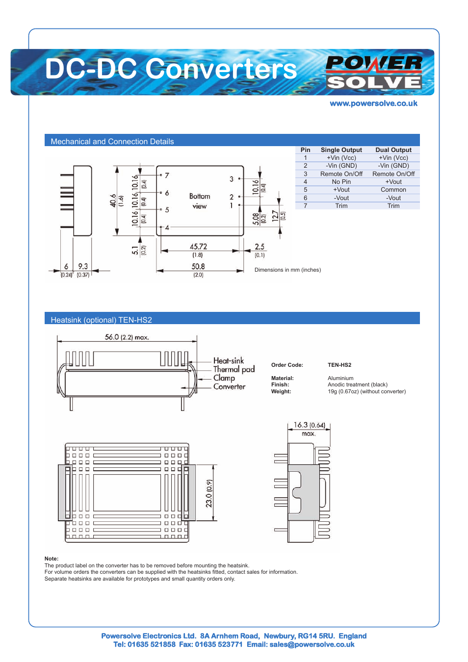 Dc-dc converters | Powersolve TEN25WI Series User Manual | Page 2 / 2