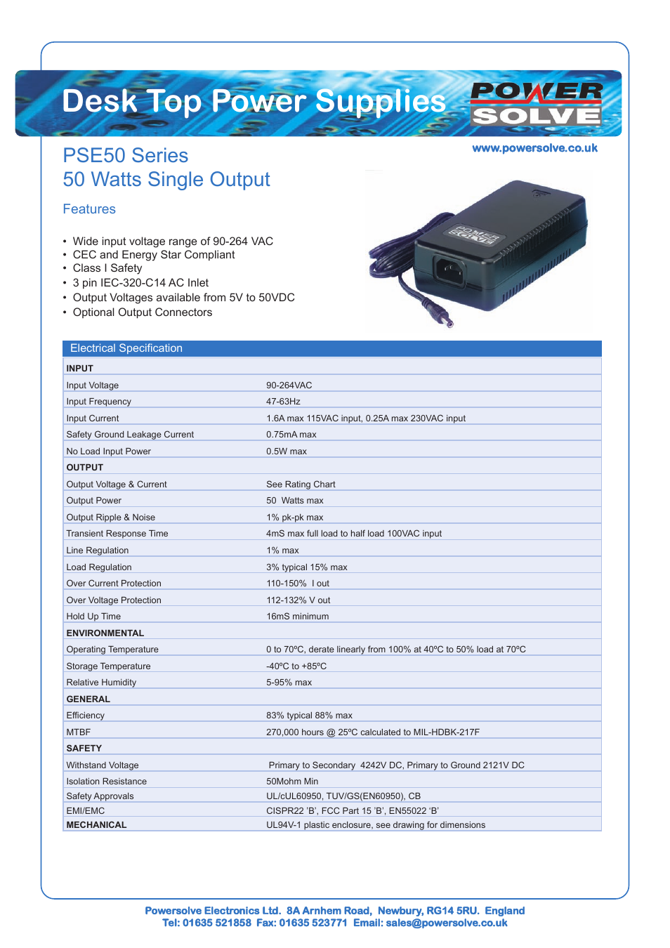 Powersolve PSE50 Series User Manual | 2 pages