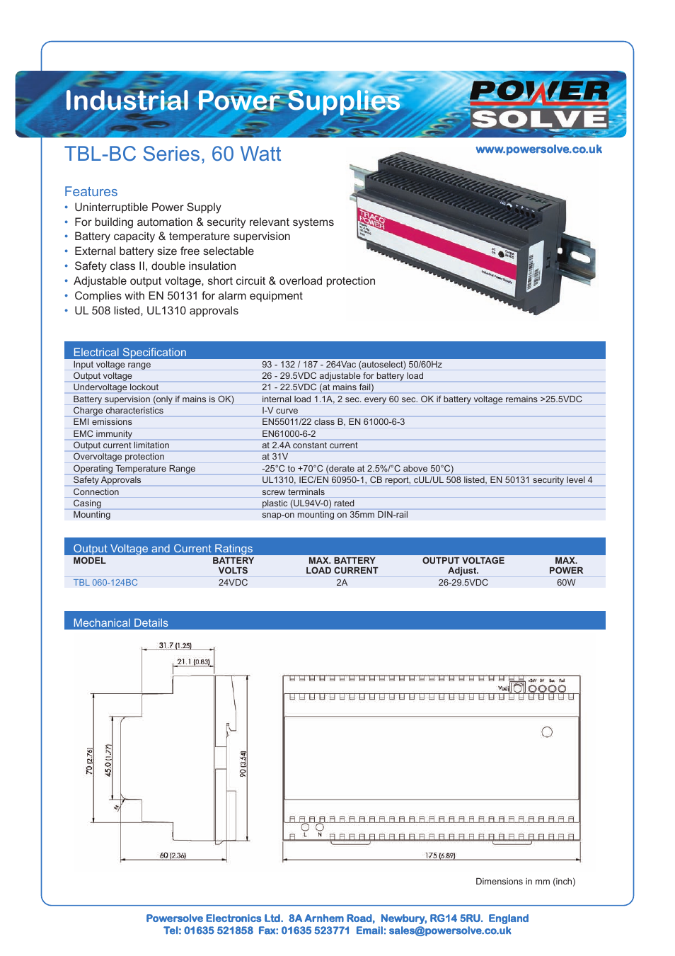 Powersolve TBL-BC Series User Manual | 1 page
