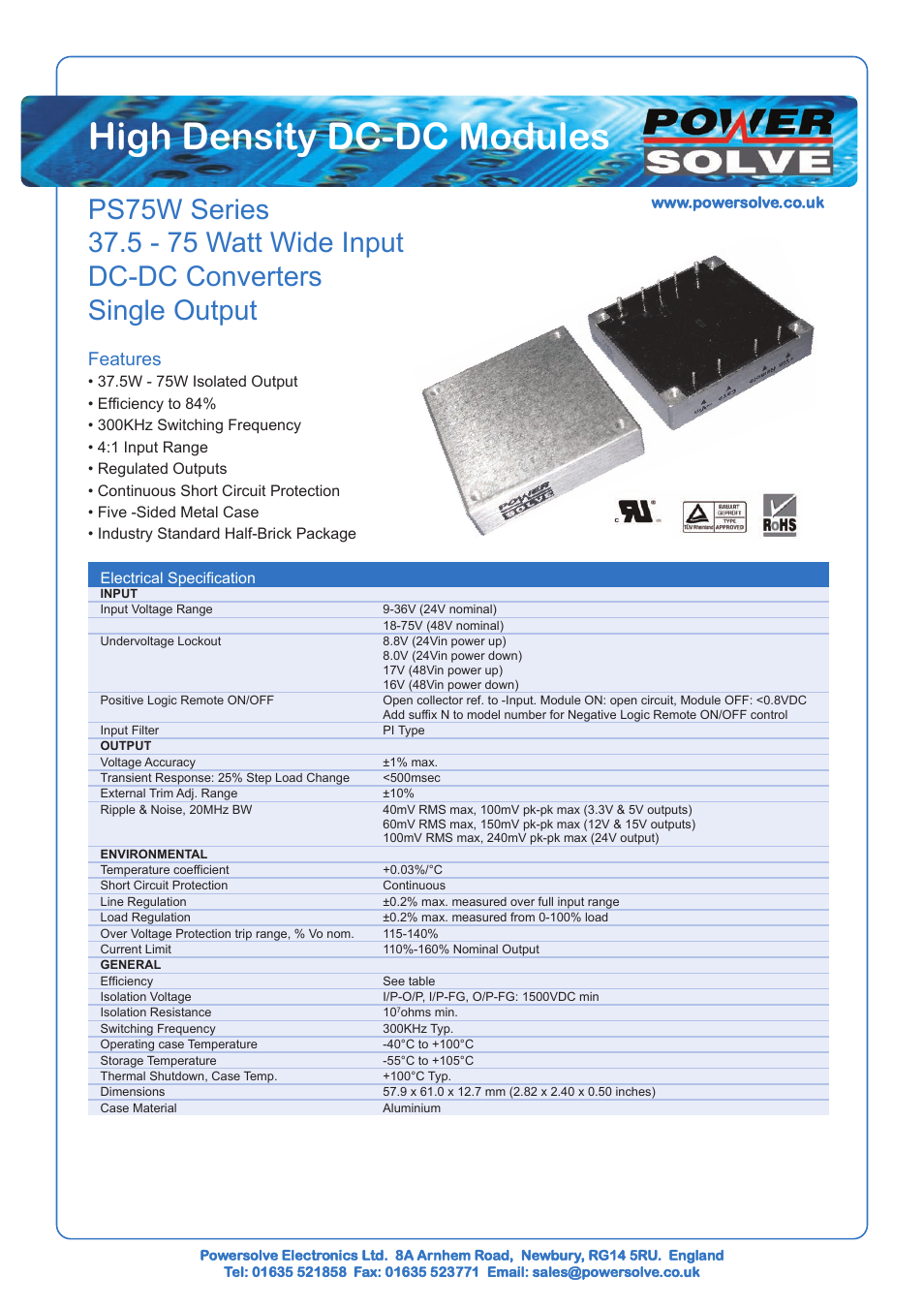 Powersolve PS75W Series User Manual | 3 pages