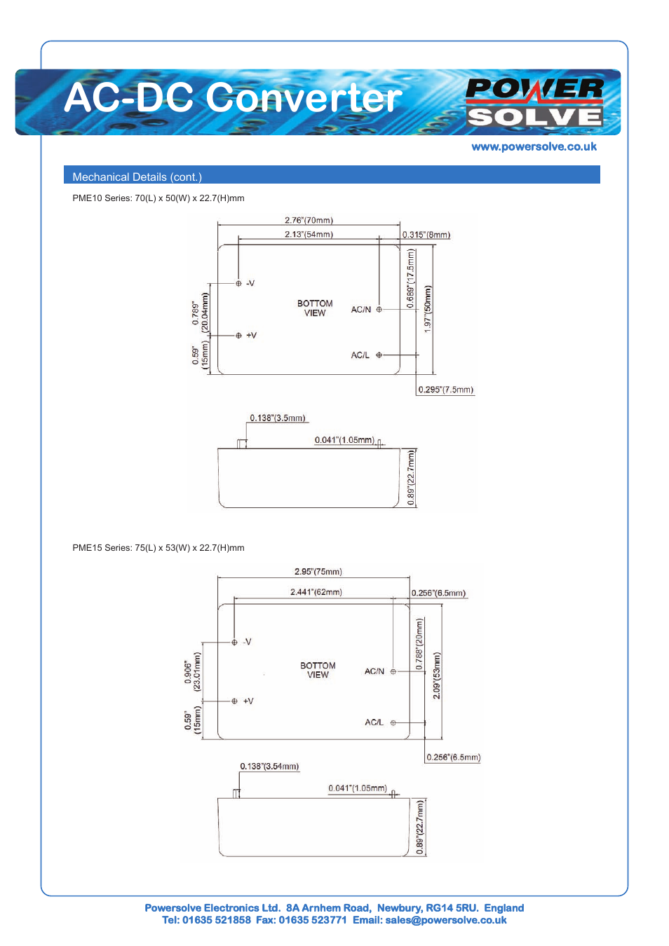 Ac-dc converter | Powersolve PME20 Series User Manual | Page 3 / 4