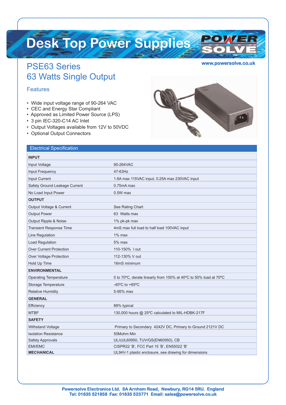 Powersolve PSE63 Series User Manual | 2 pages