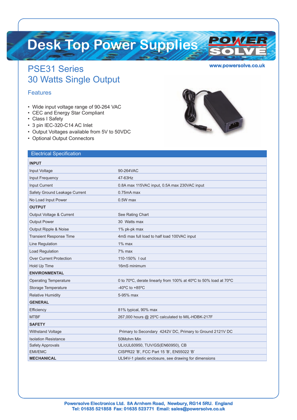 Powersolve PSE31 Series User Manual | 2 pages