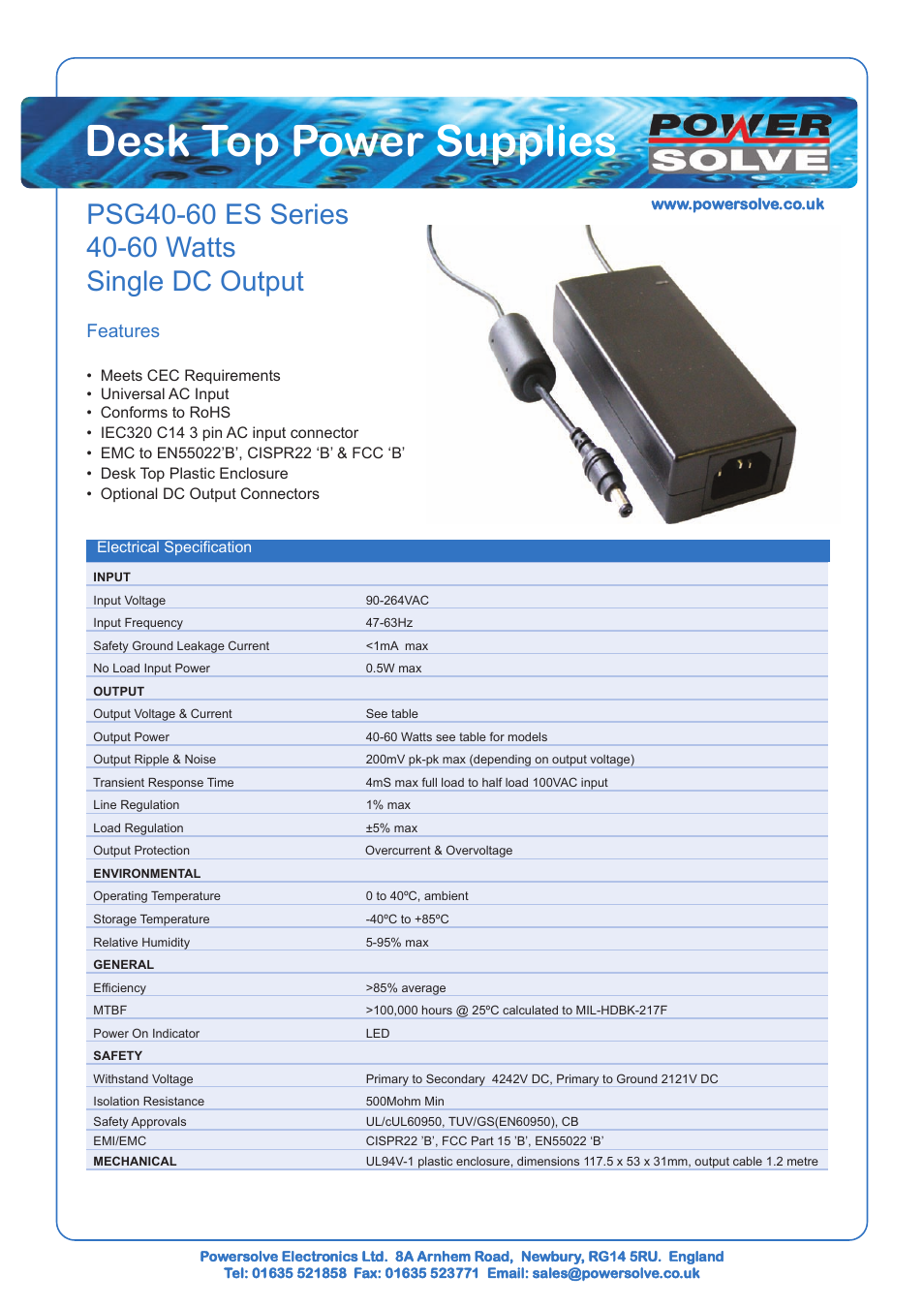 Powersolve PSG60ES Series User Manual | 2 pages