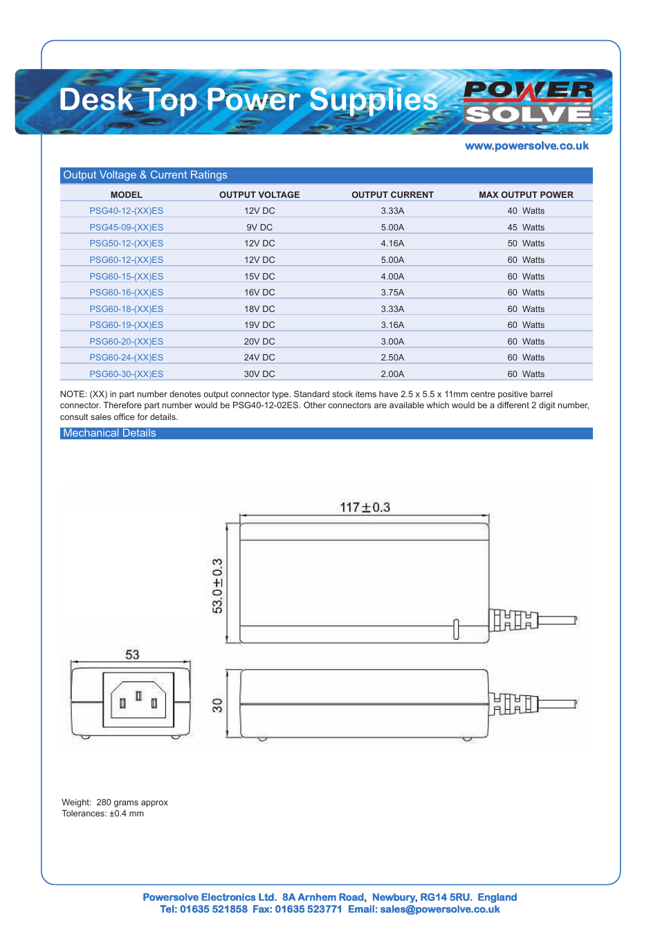 Desk top power supplies | Powersolve PSG60ES Series User Manual | Page 2 / 2