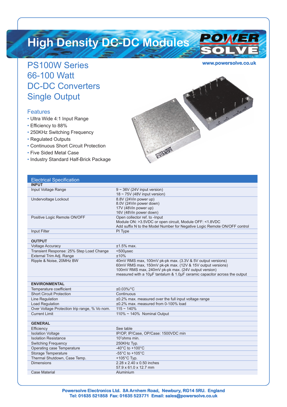 Powersolve PS100W Series User Manual | 3 pages