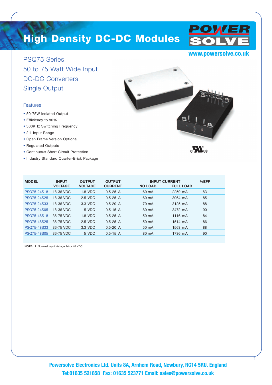 Powersolve PSQ75 Series User Manual | 4 pages